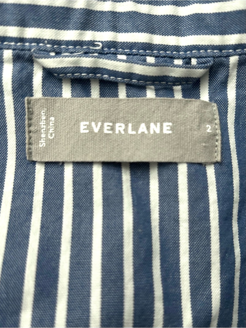 Everlane Blue & White Striped Collarless Cotton Belted Shirtdress - Size 2 - Picture 10 of 13